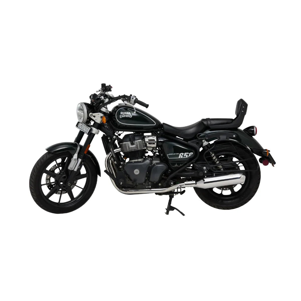 Red Rooster Astral Exhaust for Royal Enfield Super Meteor – Performance Slip-On (Black / Polish) — Black image 5