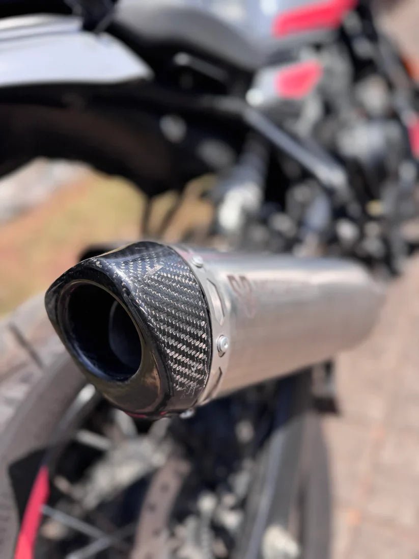 SS Motocorp Slip-On Exhaust Silencer for Royal Enfield Himalayan 450 | Carbon Fiber Tip Performance Exhaust with DB Killer image 3