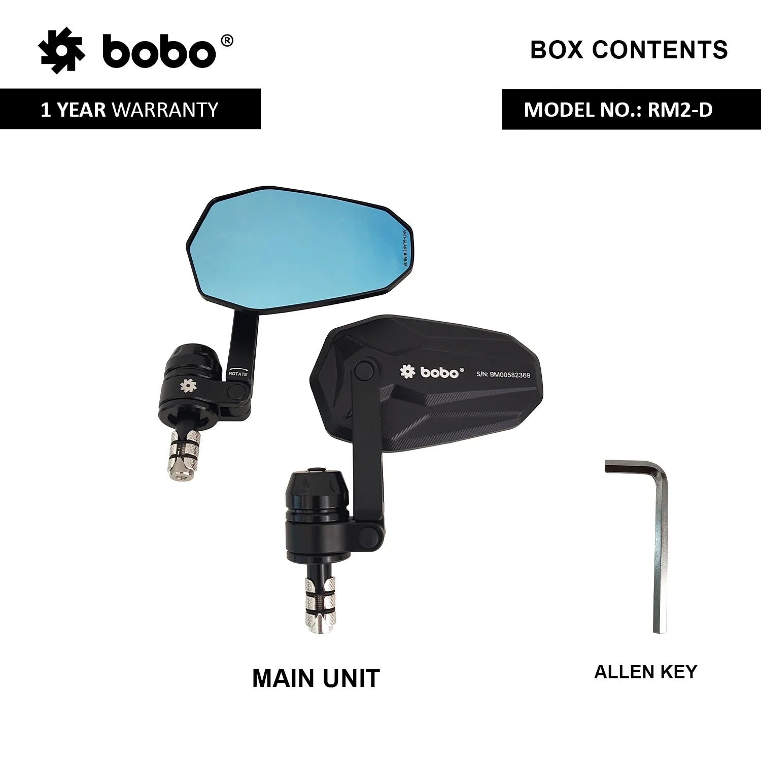 BOBO RM2-D Anti-Glare, Anti-Fog Bike Bar End Mirror image 5