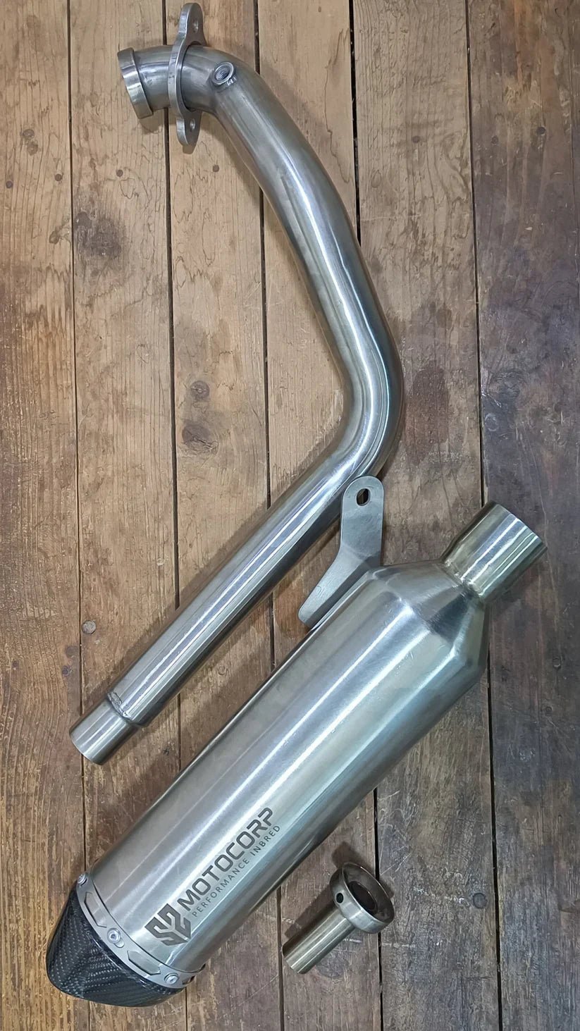 SS Motocorp Full System Exhaust for Royal Enfield Himalayan 450 | Stainless Steel Header + Carbon Fiber Tip Slip-On Performance Exhaust