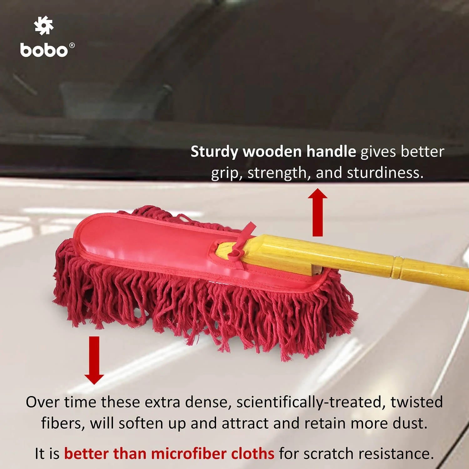 BOBO Car Duster – Premium Wax Treated Strands With Durable Solid Wood Handle – Includes Storage Cover — 2 image 6