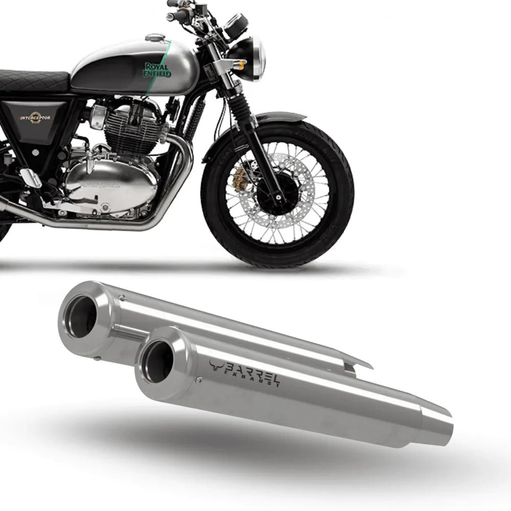 Barrel Exhaust-10 Bass Master Polish Slip-On Exhaust for Royal Enfield Interceptor 650 / Continental GT 650 | 304 Stainless Steel