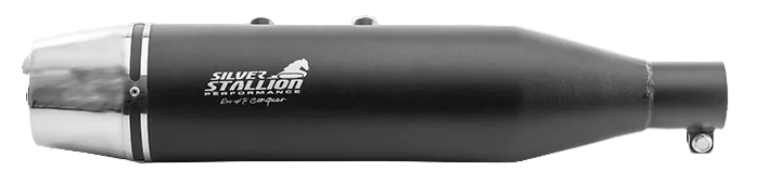 Royal Enfield Hunter 350 Shorty Performance Exhaust | Silver Stallion Performance | +1.75 BHP Power Boost | Dual Tone / Silver / Black Matte / Brushed — Dual Tone