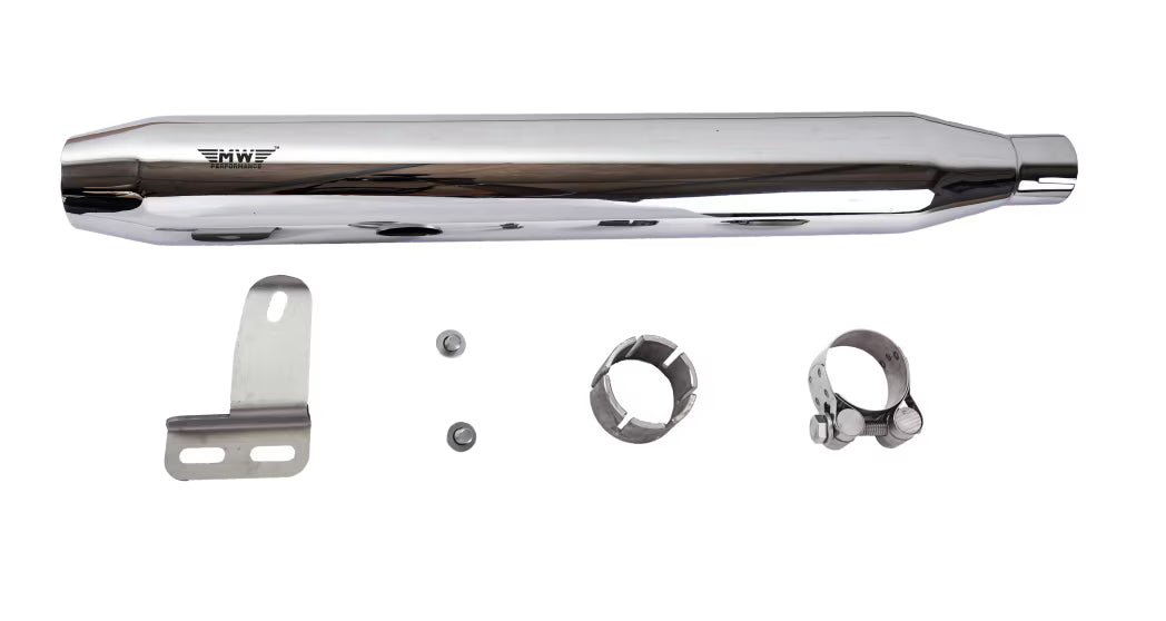 Motowings Performance Type 1 Short Barrel Exhaust Steel Polish for Royal Enfield Classic 350/500 | Bullet, Electra, Thunderbird (BS3/BS4/BS6)