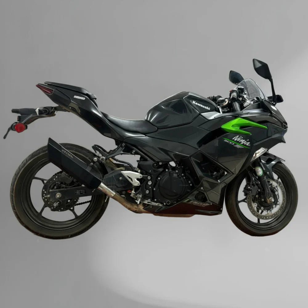 Barrel Rogue V2 Slip-On Exhaust with Link Pipe for Kawasaki Ninja 500 | 304 Stainless Steel Performance Exhaust (Black / Steel) — Steel