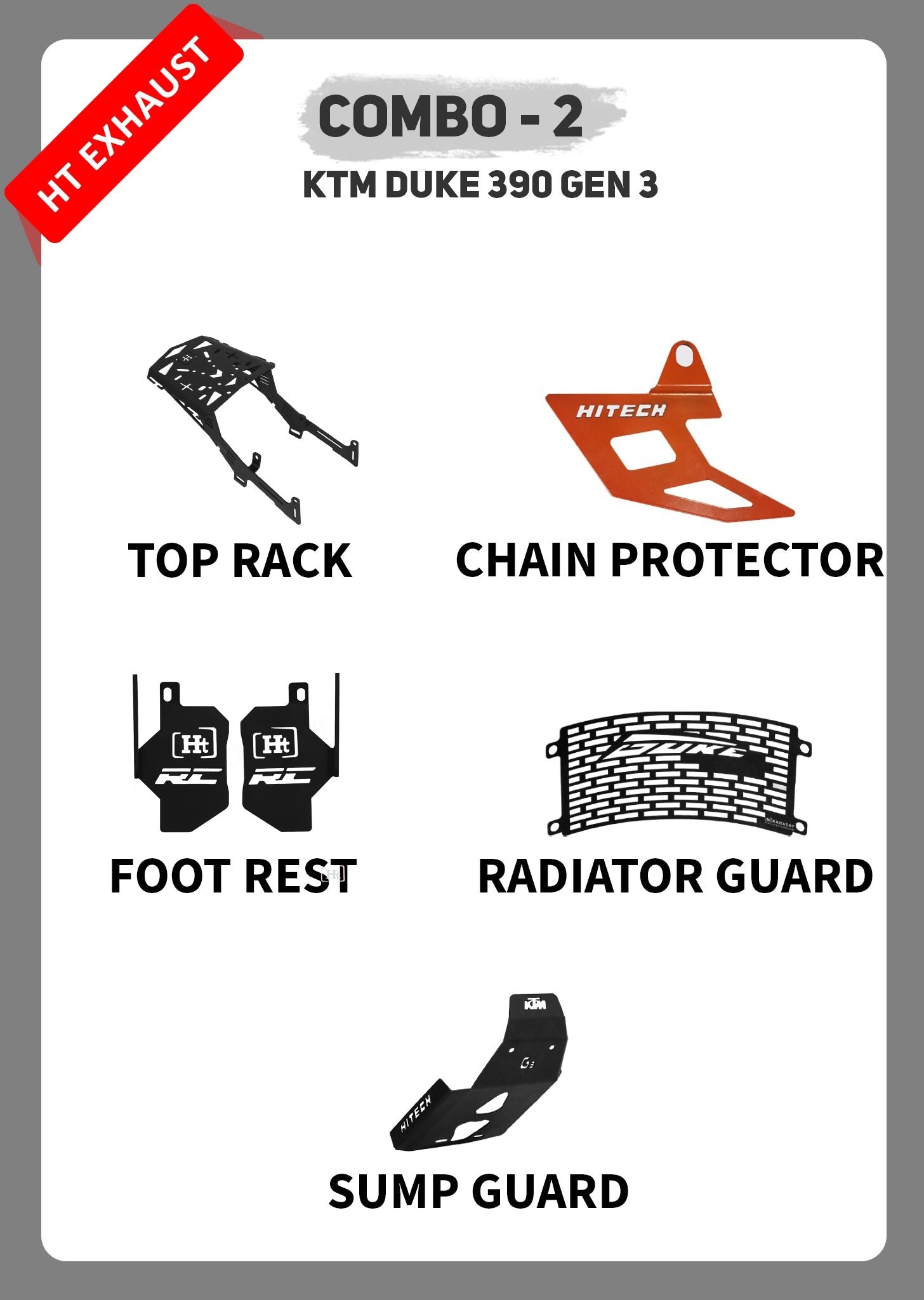 COMBO 2 DUKE GEN 3 TOP RACK + CHAIN PROTECTOR + FOOTREST + RADIATOR GUARD + SUMP GUARD