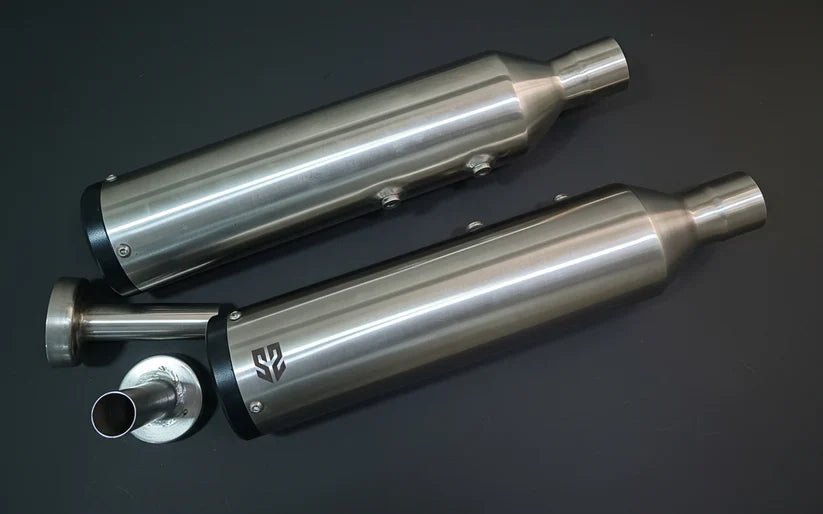 SS Motocorp Adaptable Slip-On Exhaust (Pair) for Royal Enfield Super Meteor 650 | Steel Finish Performance Silencer with DB Killers