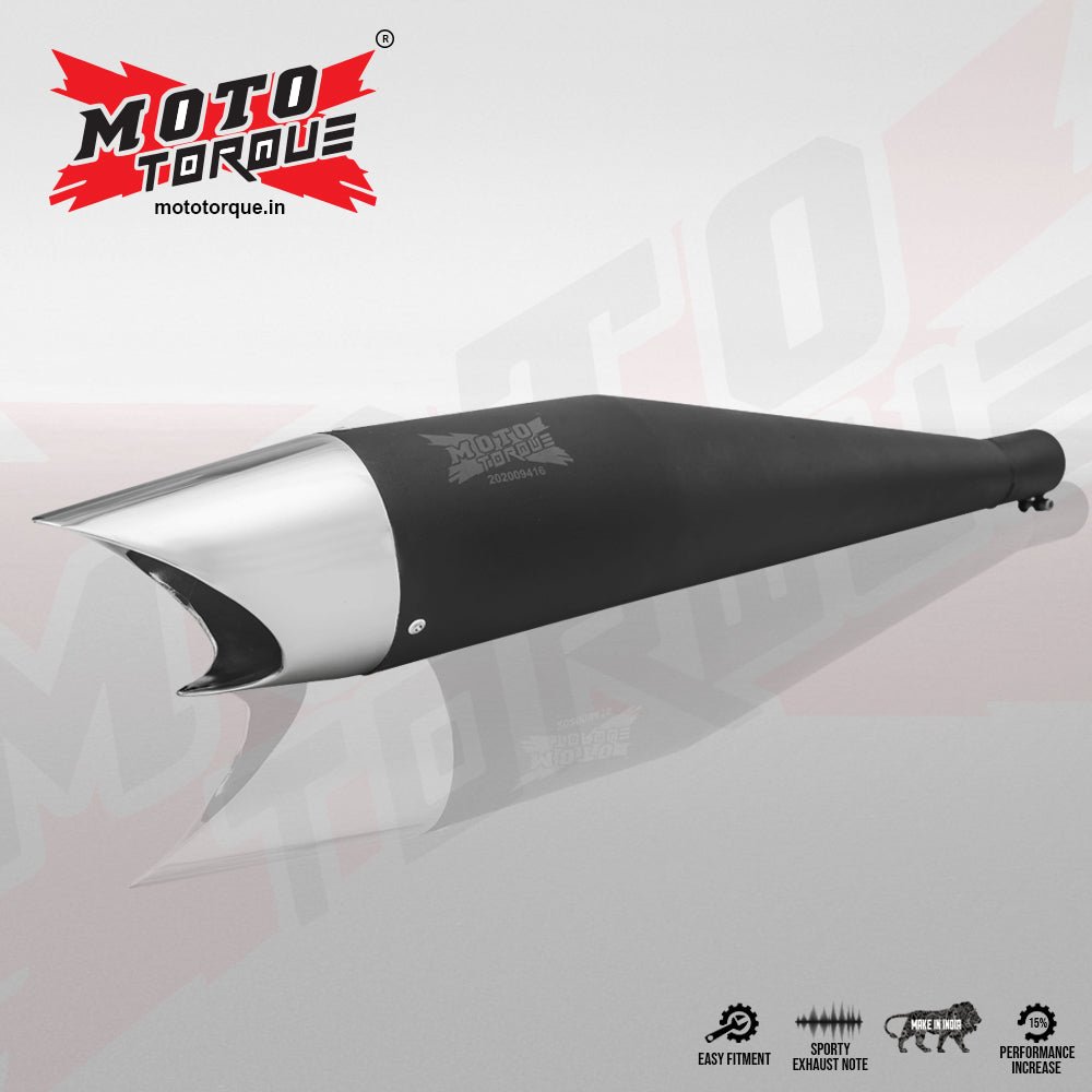 Moto Torque Shark Black Chrome Performance Exhaust for Royal Enfield – Universal UCE Slip-On Exhaust image 3