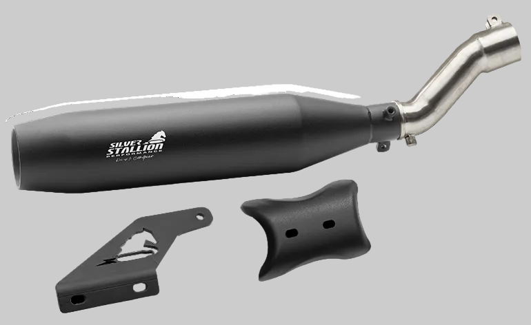 Triumph Speed 400 / Scrambler 400X / T4 Blaze Performance Exhaust | Silver Stallion | +2 BHP Power Boost | Silver / Black Matte / Brushed — Brushed image 2