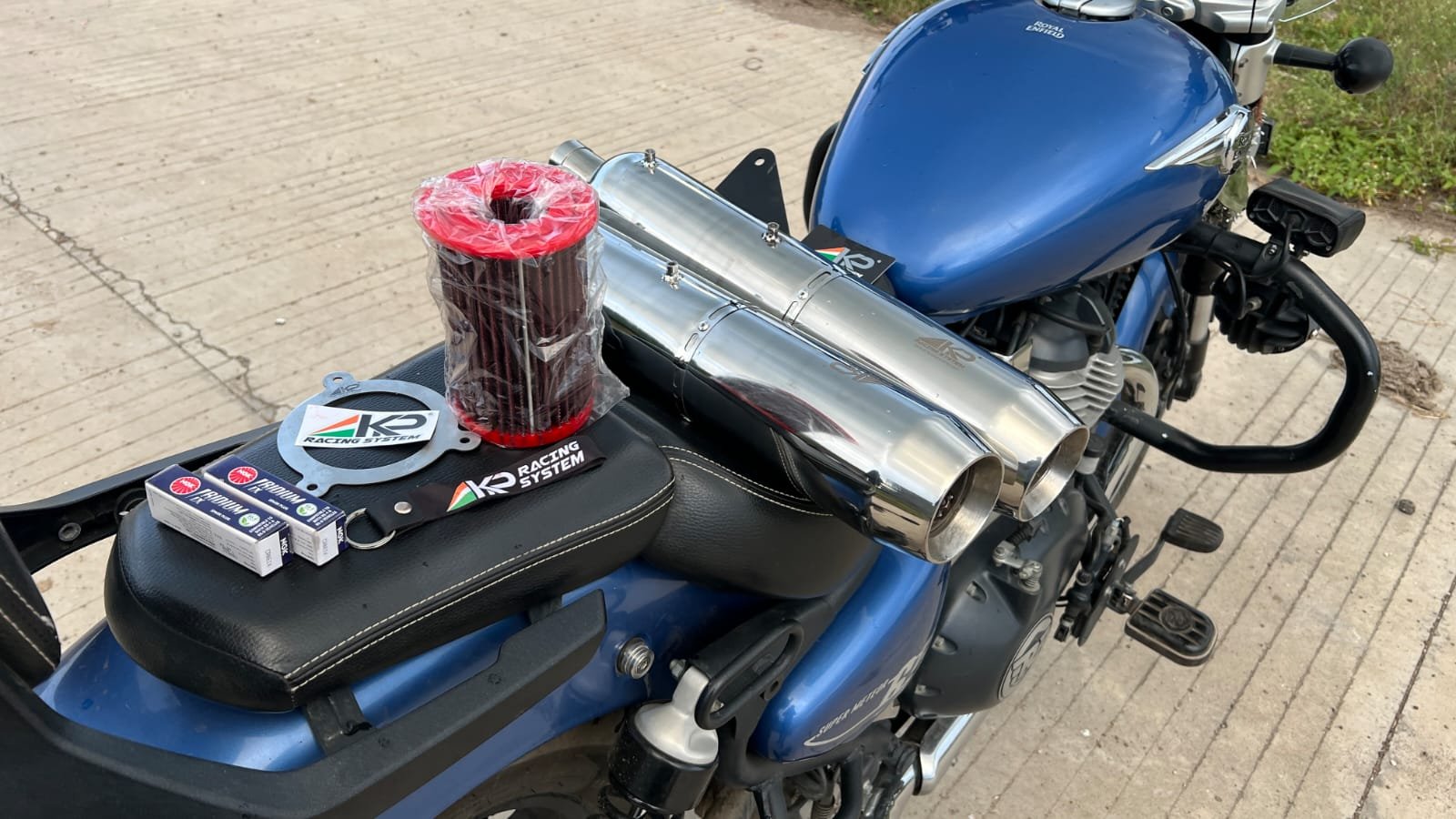 KP Racing System BASSMASTER Stage 2 Combo for Royal Enfield Super Meteor 650 | SS304 Performance Exhaust Kit | Dyno Tested with Air Filter, Stage Plate & Iridium Spark Plugs
