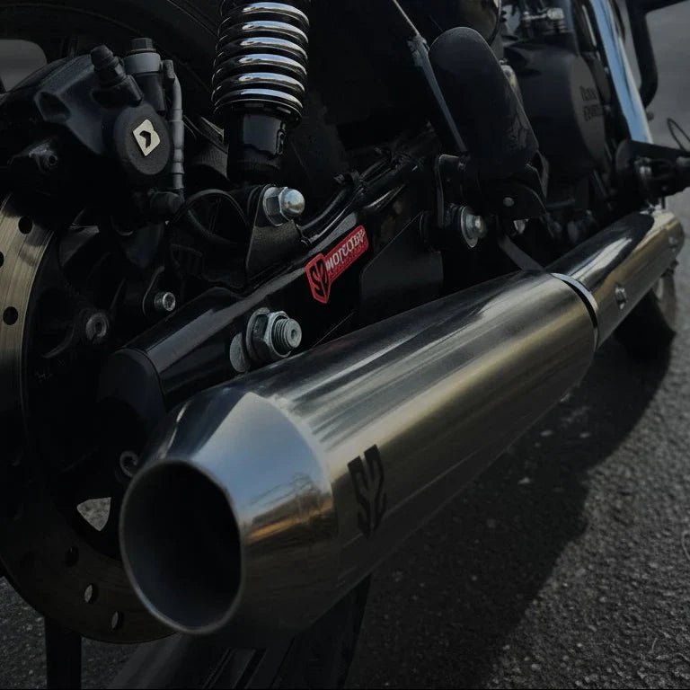 SS Motocorp Slip-On Exhaust for Royal Enfield Classic Reborn 350 | Steel Polished & Matte Black Finish Performance Silencer — Steel Polished Finish image 3