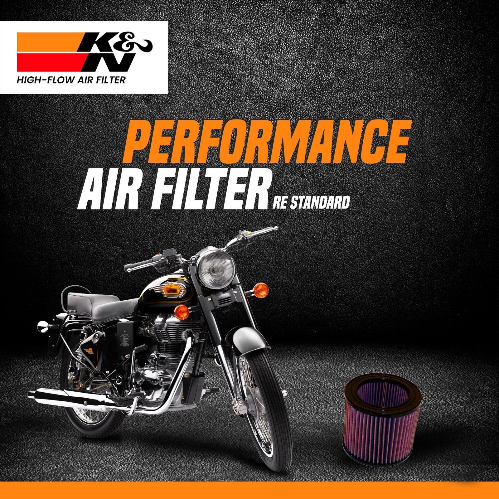 K&N E-0900 High Flow Air Filter for Royal Enfield Standard 350 & 500 | Washable Performance Upgrade