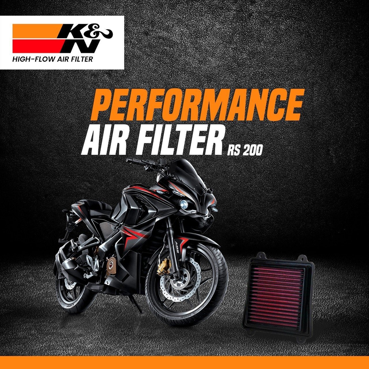 K&N High Performance Air Filter for Bajaj Pulsar RS200 | Washable & Reusable Power Upgrade Filter