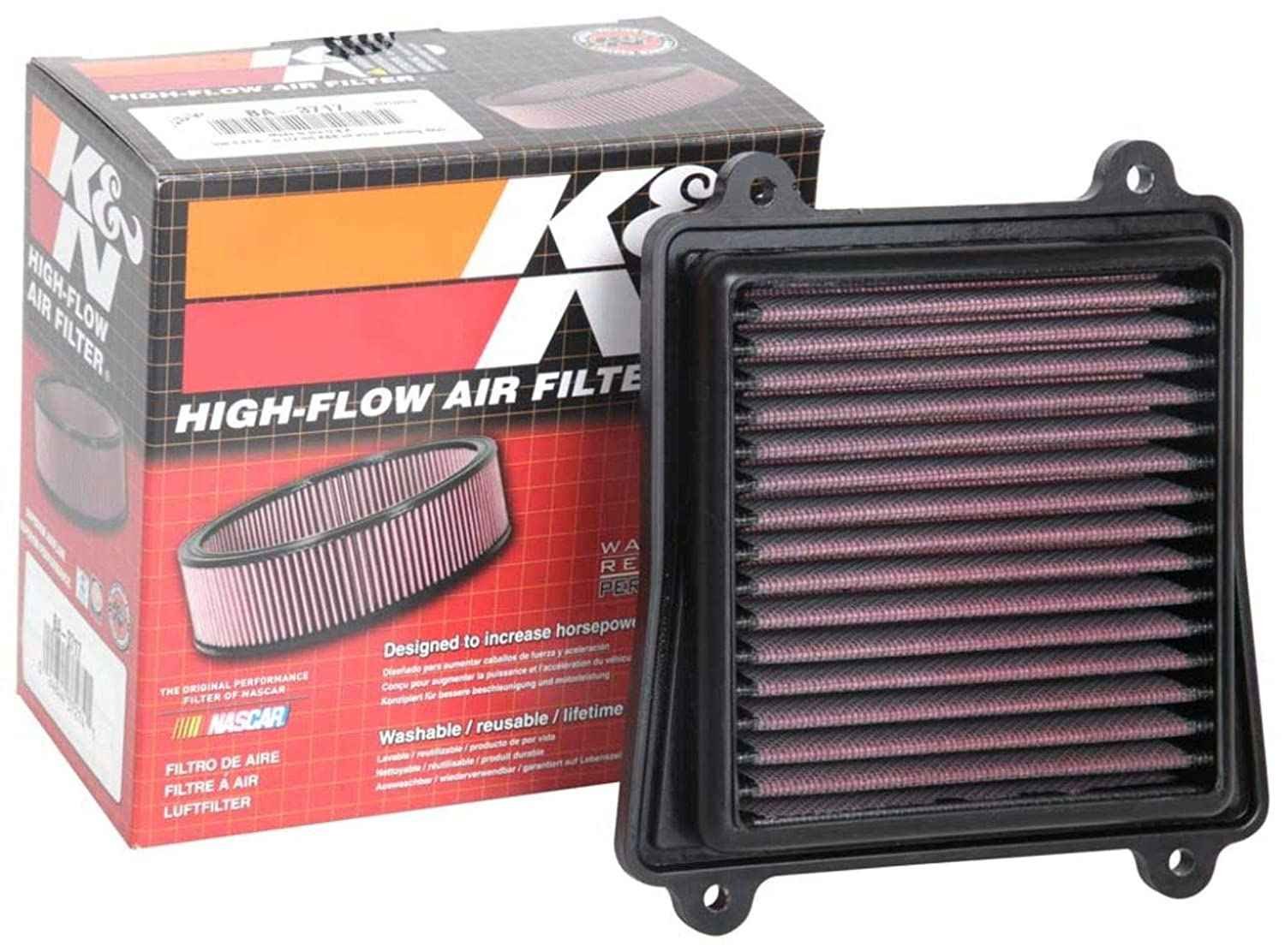 K&N BA-3717 High-Flow Lifetime Engine Air Filter for Bajaj Dominar 400, Pulsar RS200 & NS200 BS6 | Washable Performance Air Filter image 2