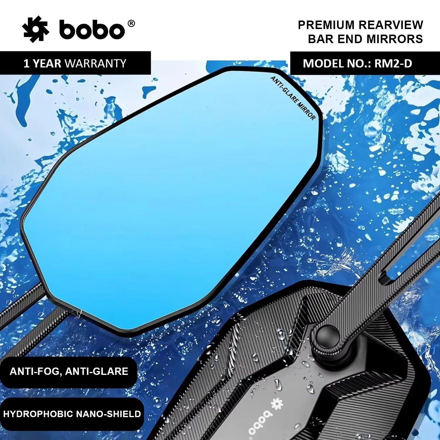 BOBO RM2-D Anti-Glare, Anti-Fog Bike Bar End Mirror image 3