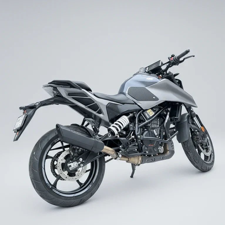 Barrel Rogue 2.0 Slip-On Exhaust with Mid Pipe for KTM Gen 3 Duke 250 & Duke 390 | 304 Stainless Steel Performance Exhaust (Black & Steel) — 390 cc / Steel image 3