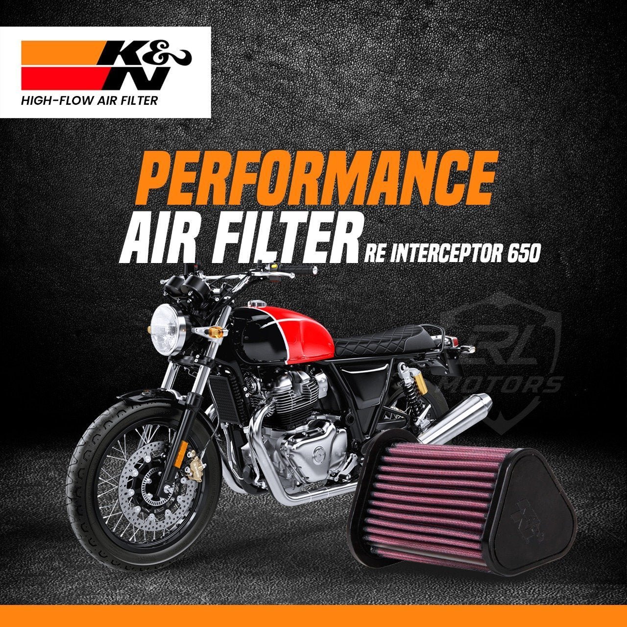 K&N RO-6518 Performance Air Filter for Royal Enfield Interceptor 650, Continental GT 650 & Bear 650 | Washable Reusable High Flow Air Filter image 2