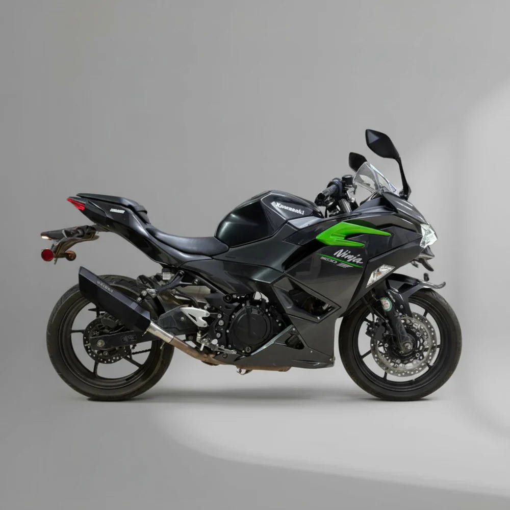Barrel Rogue V2 Slip-On Exhaust with Link Pipe for Kawasaki Ninja 500 | 304 Stainless Steel Performance Exhaust (Black / Steel) — Steel image 2