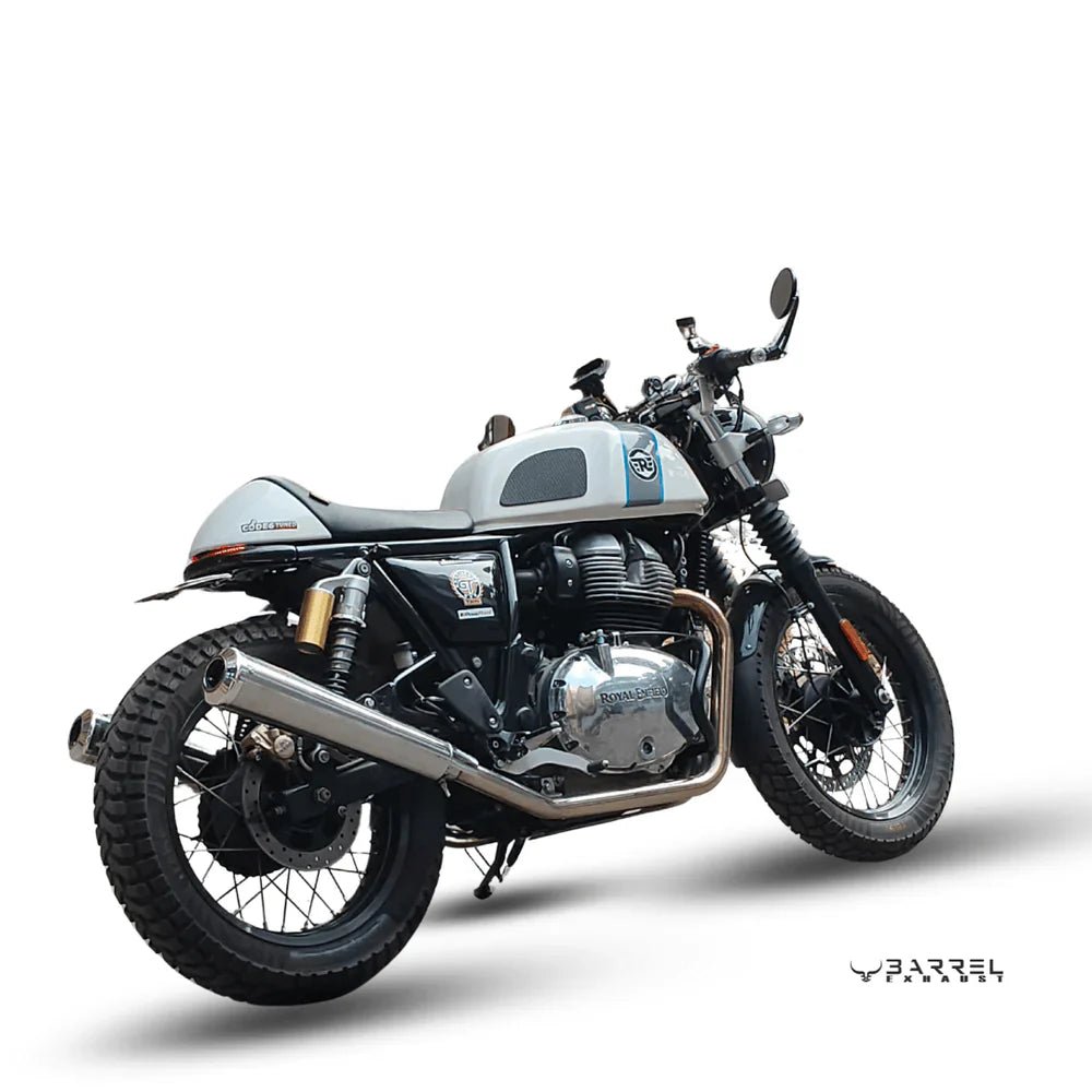 Barrel Exhaust-10 Bass Master Polish Slip-On Exhaust for Royal Enfield Interceptor 650 / Continental GT 650 | 304 Stainless Steel image 3