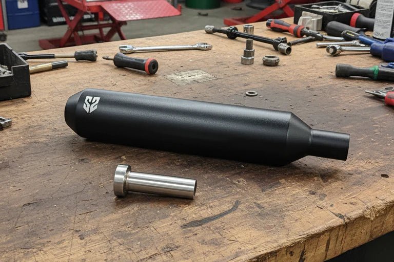 SS Motocorp Slip-On Exhaust for Royal Enfield Classic Reborn 350 | Steel Polished & Matte Black Finish Performance Silencer — Matte Black Finish
