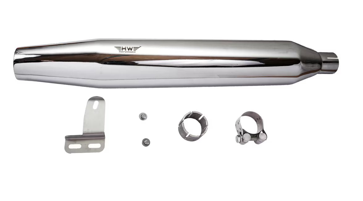 Motowings Performance Type II Cone Barrel Exhaust Steel Polish for Royal Enfield Classic 350/500 UCE | Stainless Steel 304 Slip-On Silencer