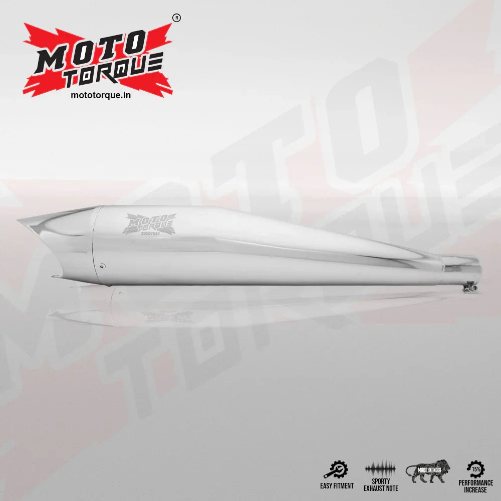 Moto Torque Shark Chrome Exhaust for Royal Enfield UCE Models – Performance Bass Silencer image 4