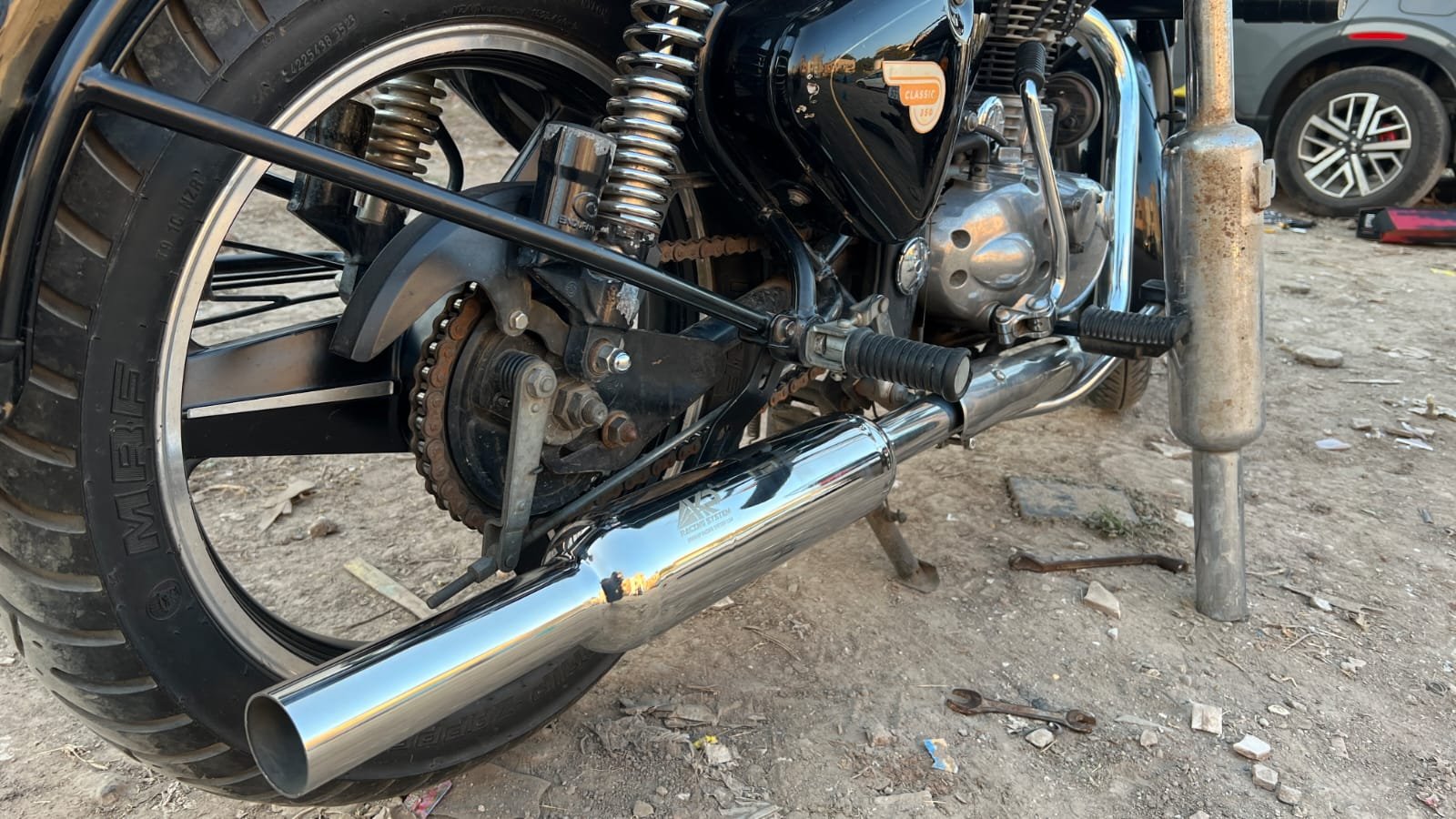 KP Racing System INDORI Exhaust for Royal Enfield Bullet 350, Classic 350, Thunderbird 350 & Electra 350 | SS304 Stainless Steel Dug Dug Sound Silencer | BS3 BS4 BS6 Compatible image 2