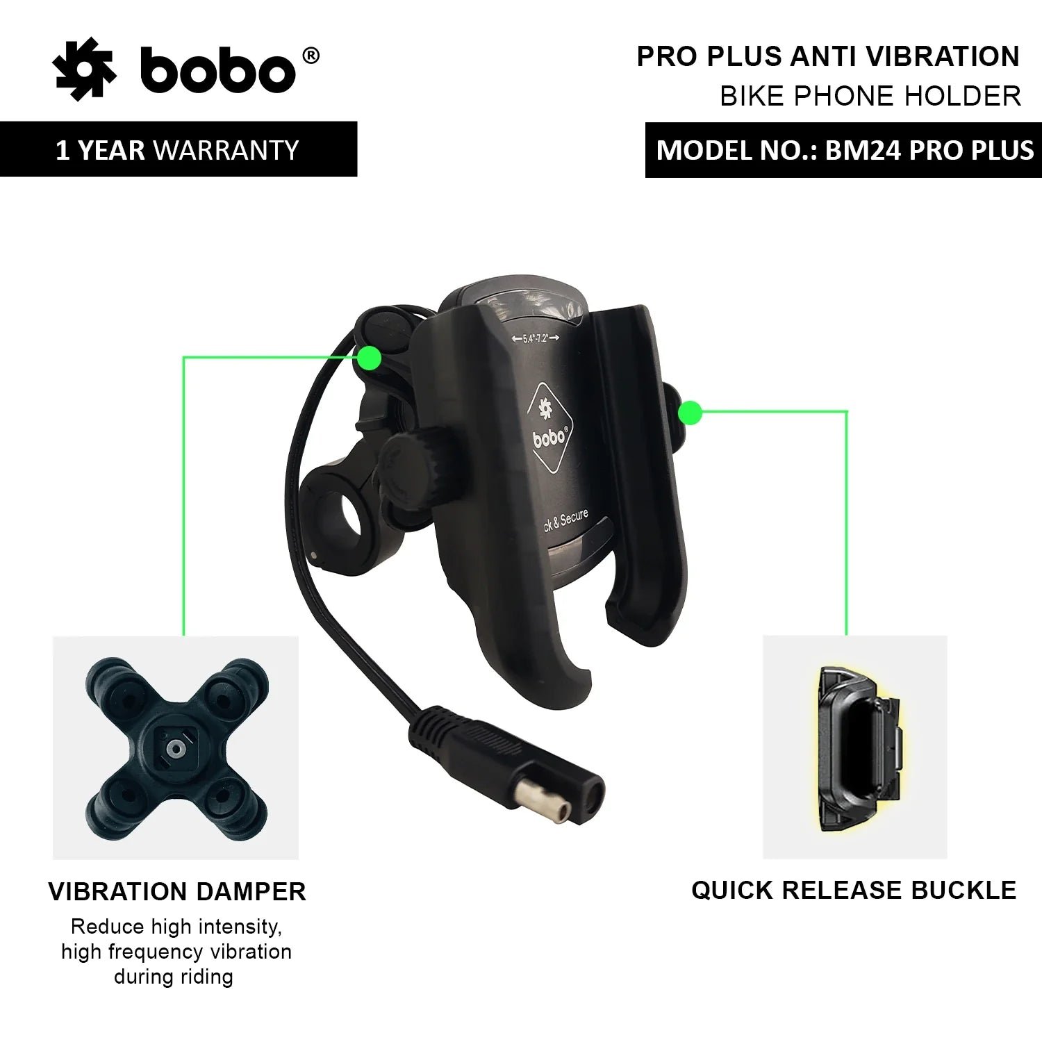 BOBO BM24 PRO PLUS Quick Release Bike Phone Holder with 36W USB-C Charger image 2