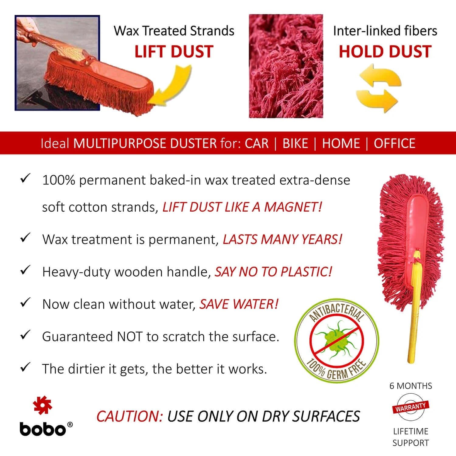BOBO Car Duster – Premium Wax Treated Strands With Durable Solid Wood Handle – Includes Storage Cover — 2 image 4