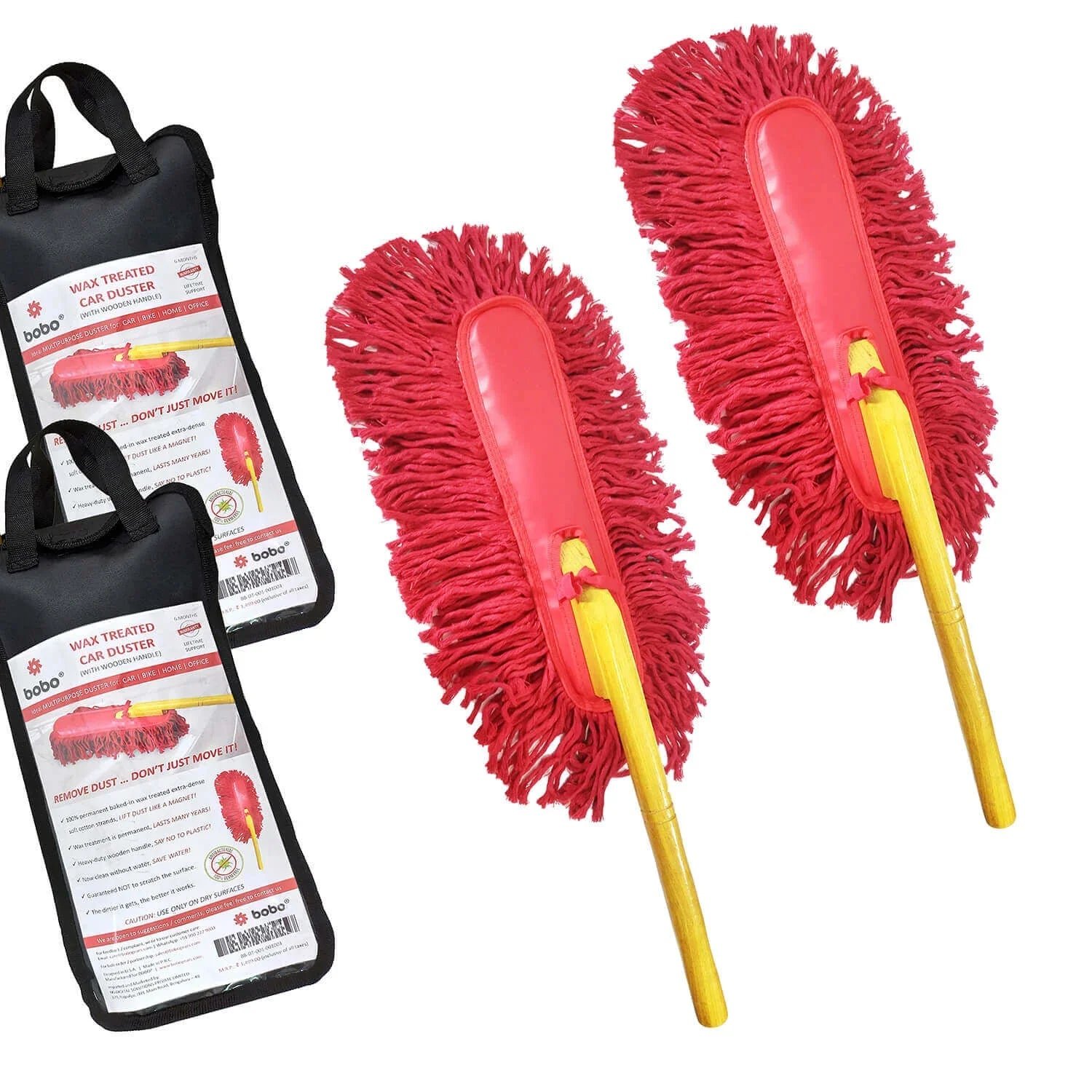 BOBO Car Duster – Premium Wax Treated Strands With Durable Solid Wood Handle – Includes Storage Cover — 2