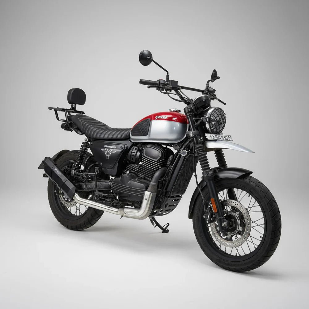 Barrel Rogue 2.0 Exhaust with Link Pipe for Yezdi Scrambler | 304 Stainless Steel Slip-On Performance Exhaust (DB Killer Included)