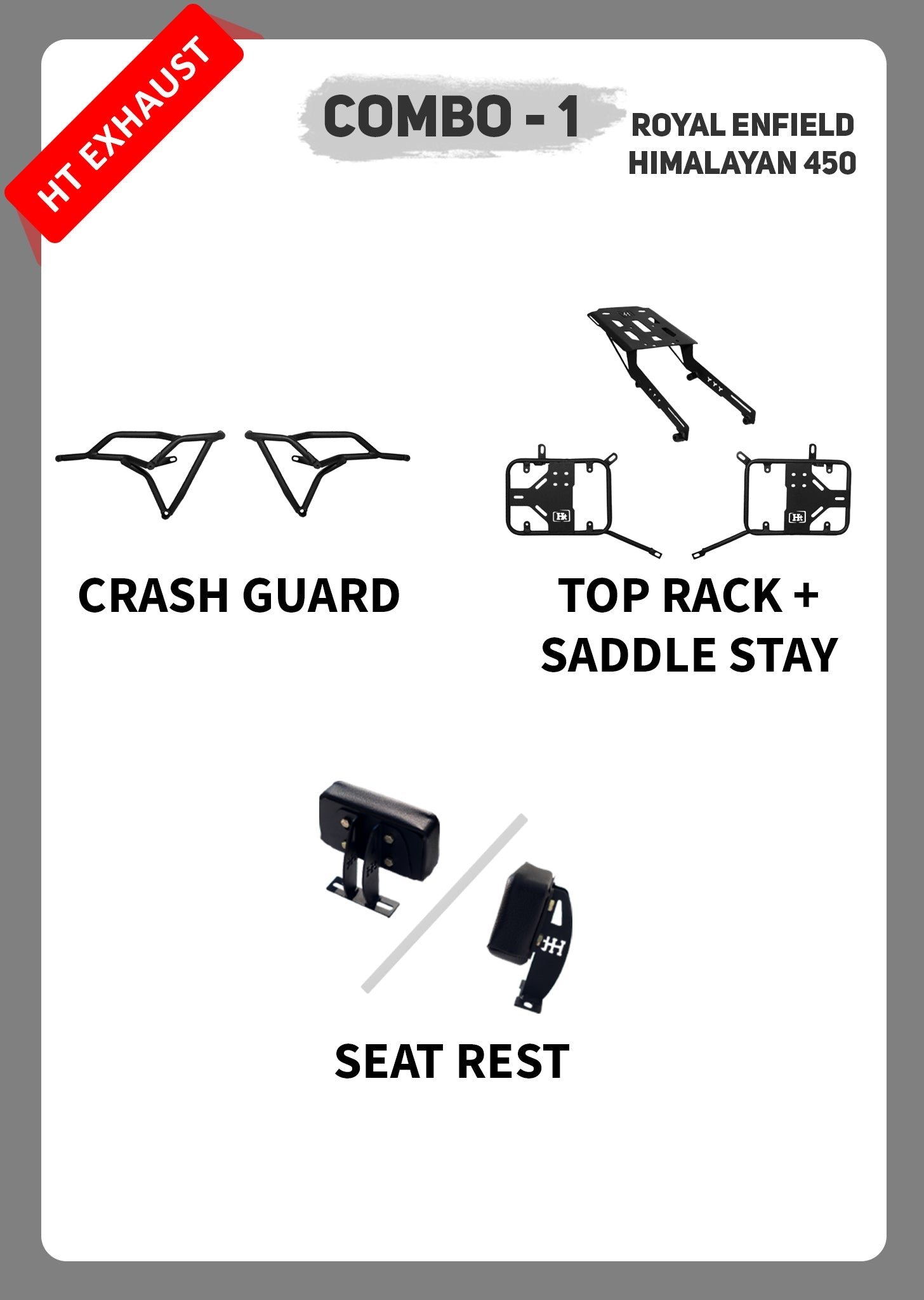 COMBO HIMALAYAN 450 CRASH GUARD + TOP RACK SADDLE STAY + SEAT REST