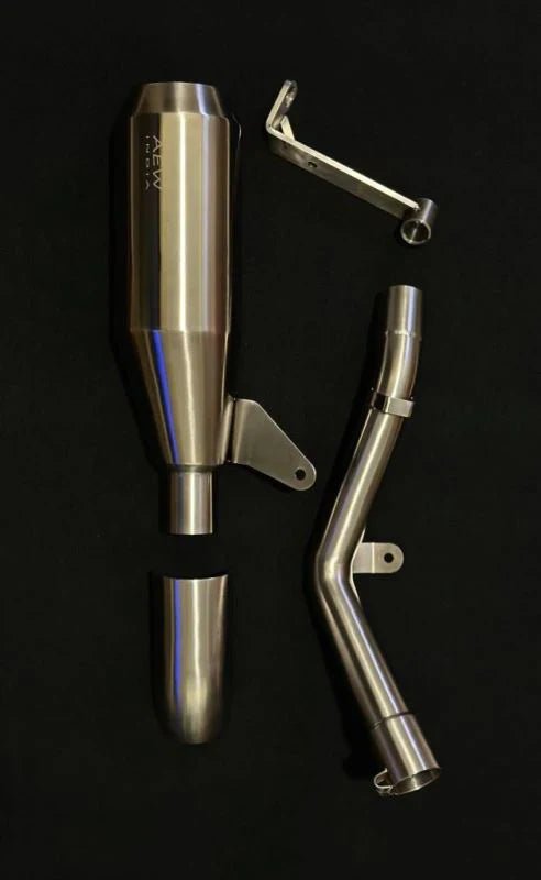 AEW EDGE Free Flow Exhaust with Mid Pipe & Centre Stand Bracket for Royal Enfield Guerrilla 450 | AEW Performance Silencer image 2