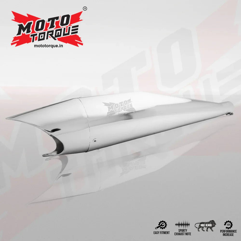 Moto Torque Shark Chrome Exhaust for Royal Enfield UCE Models – Performance Bass Silencer image 3