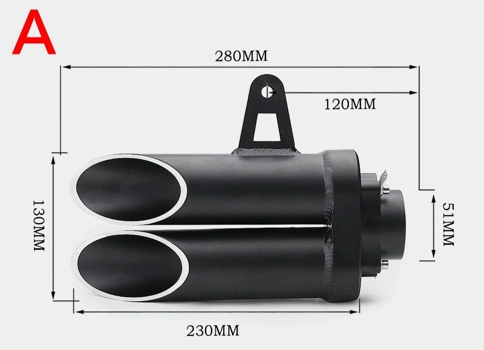 Side Cross Cut Long-Short Twin Barrel 51 Mm Inlet Stainless Steel Universal Slip-On Heavy Duty - Short
