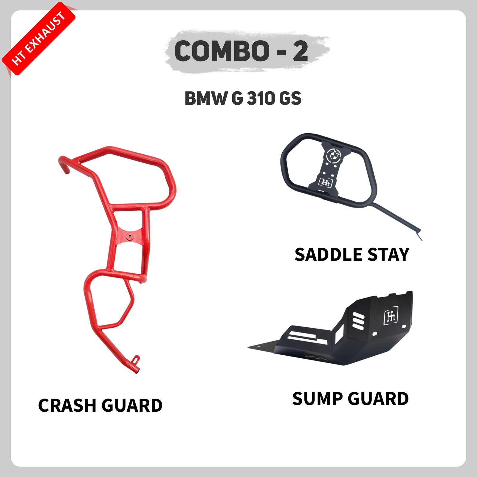 BMW COMBO 2 CRASH GUARD-RED + SADDLE + SUMP GUARD image 2