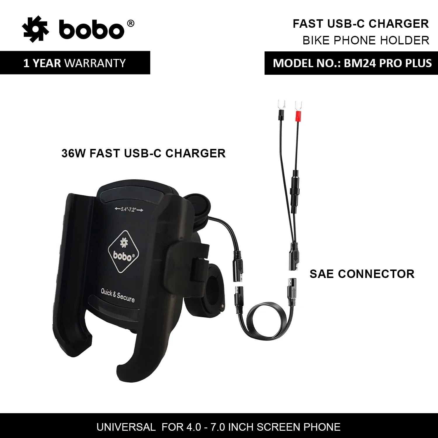 BOBO BM24 PRO PLUS Quick Release Bike Phone Holder with 36W USB-C Charger image 3