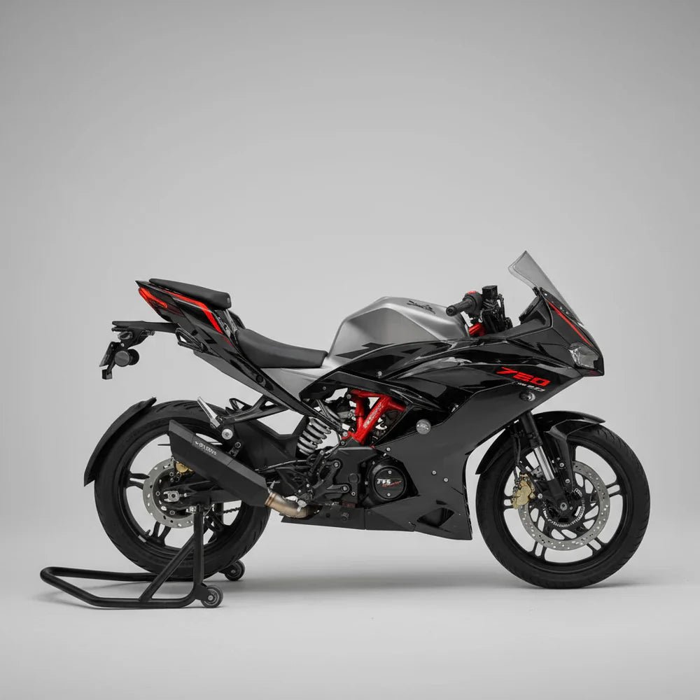 Barrel Rogue 2.0 Exhaust for TVS Apache RR 310 (BS4 & BS6) with Subheader Pipe | 304 Stainless Steel Slip-On Performance Exhaust (Black & Steel) — Steel / BS4