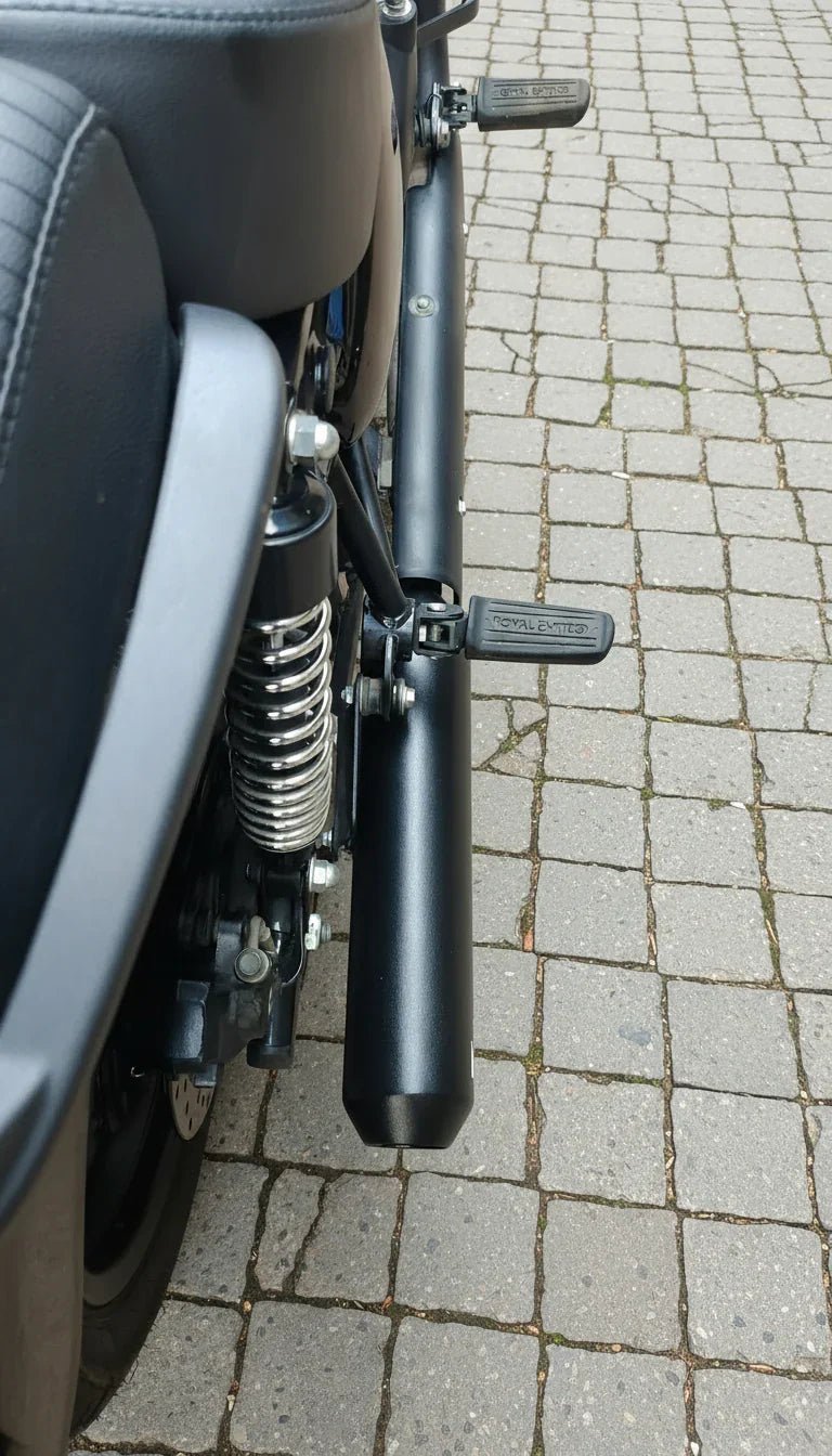 SS Motocorp Slip-On Exhaust for Royal Enfield Classic Reborn 350 | Steel Polished & Matte Black Finish Performance Silencer — Matte Black Finish image 8