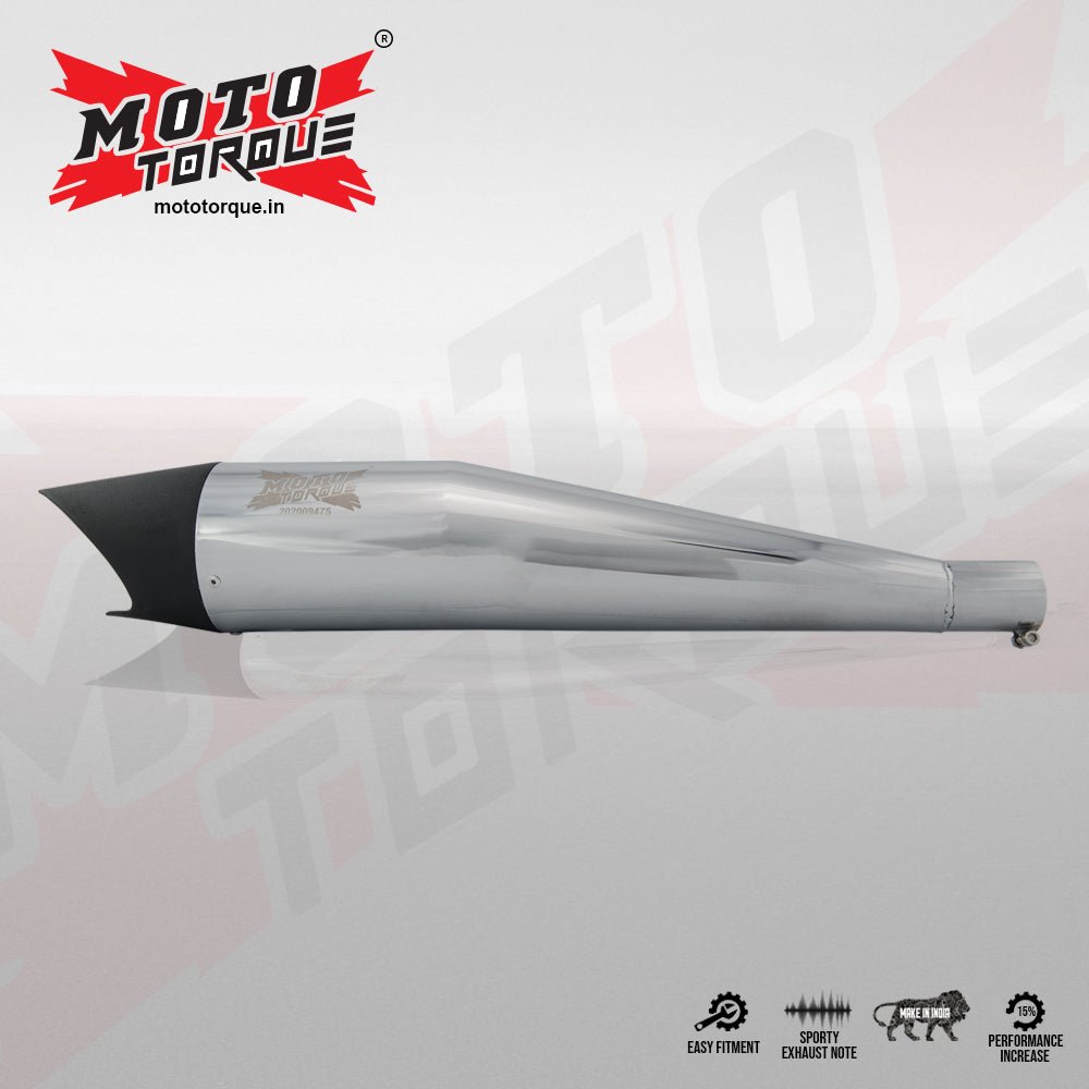 Moto Torque Shark Half Chrome Performance Exhaust for Royal Enfield – Universal UCE Slip-On Exhaust image 3